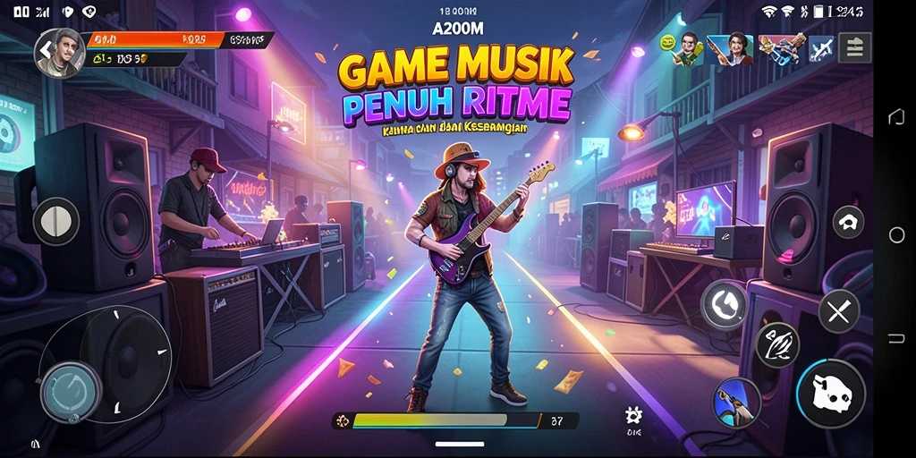 Screenshot A200M menampilkan gameplay yang interaktif dan penuh ritme.