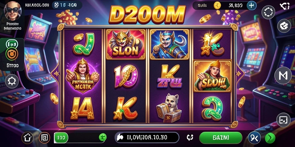 Tampilan gameplay D200M yang memukau dengan tema slot menarik.