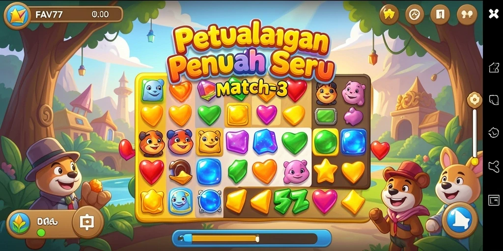 Screenshot gameplay FAV77 menampilkan aksi mencocokkan permata yang seru.
