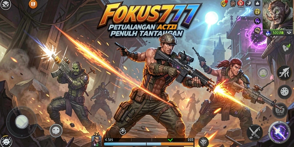 Screenshot gameplay FOKUS777 yang menampilkan aksi intens dan karakter menarik.