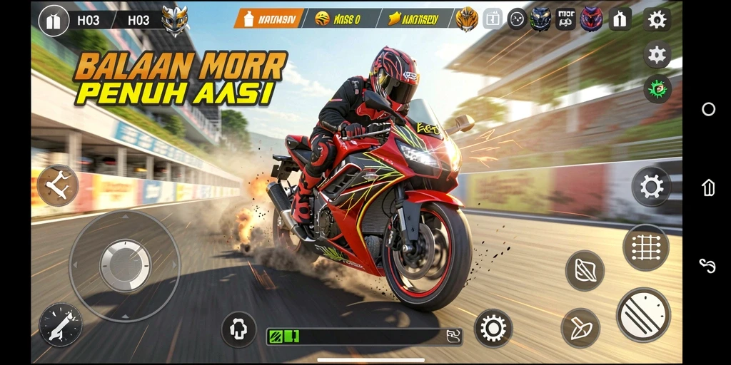Gameplay H03 menampilkan balapan motor yang mendebarkan dan penuh aksi.