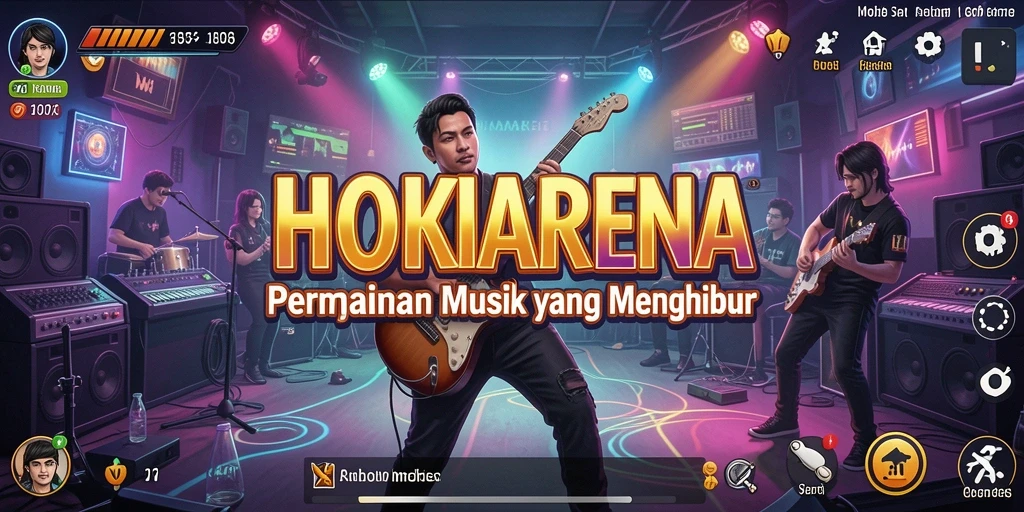 Tampilan HOKIARENA dengan gameplay yang menampilkan lagu-lagu seru.
