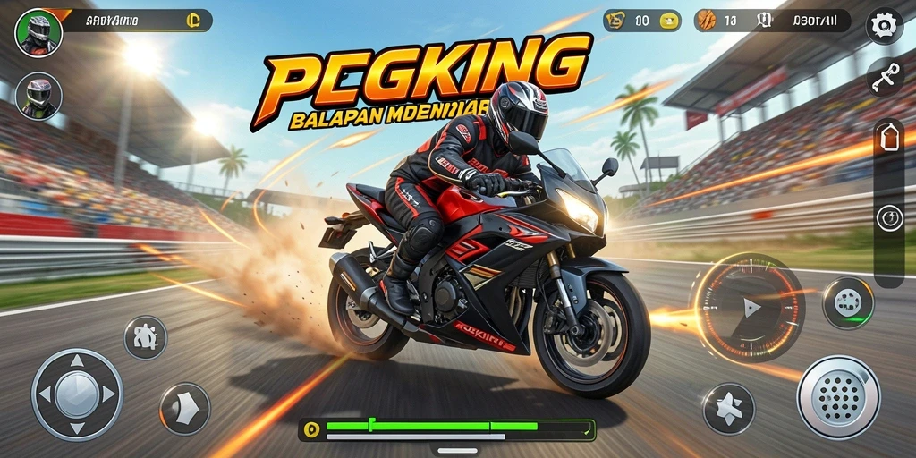 Gameplay seru PGKING yang menampilkan balapan motor yang intens.