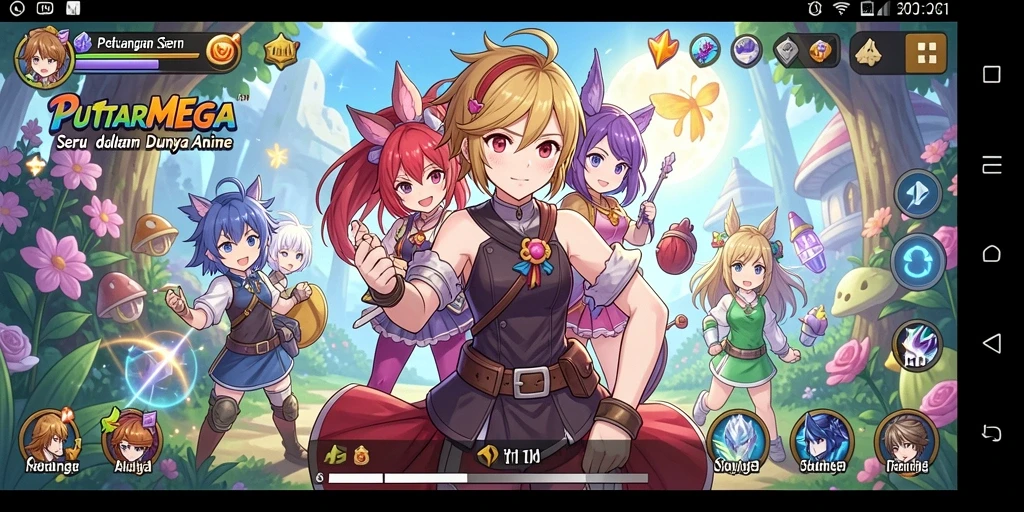 Screenshot dari gameplay PUTARMEGA menampilkan pertarungan karakter anime yang epik.
