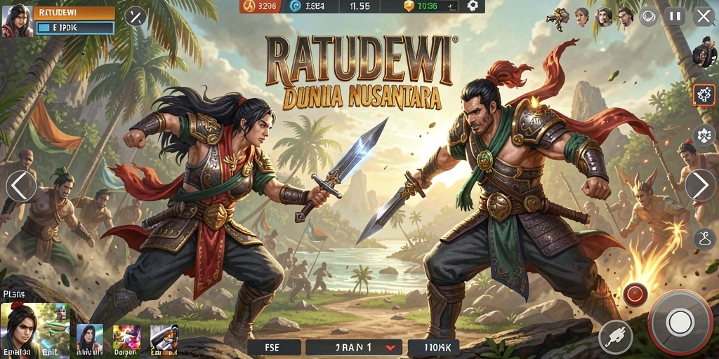 Tampilan menarik dari gameplay bertarung dalam RATUDEWI.